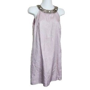 ABS Allen Schwartz Dress 6 Pink Silver Metallic Beaded Rhinestone Cocktail Vtg